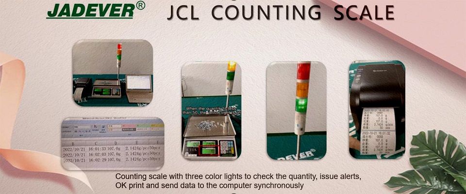 Cân đếm với ba đèn màu để kiểm tra số lượng, đưa ra cảnh báo, in OK và gửi dữ liệu đến máy tính một cách đồng bộ
